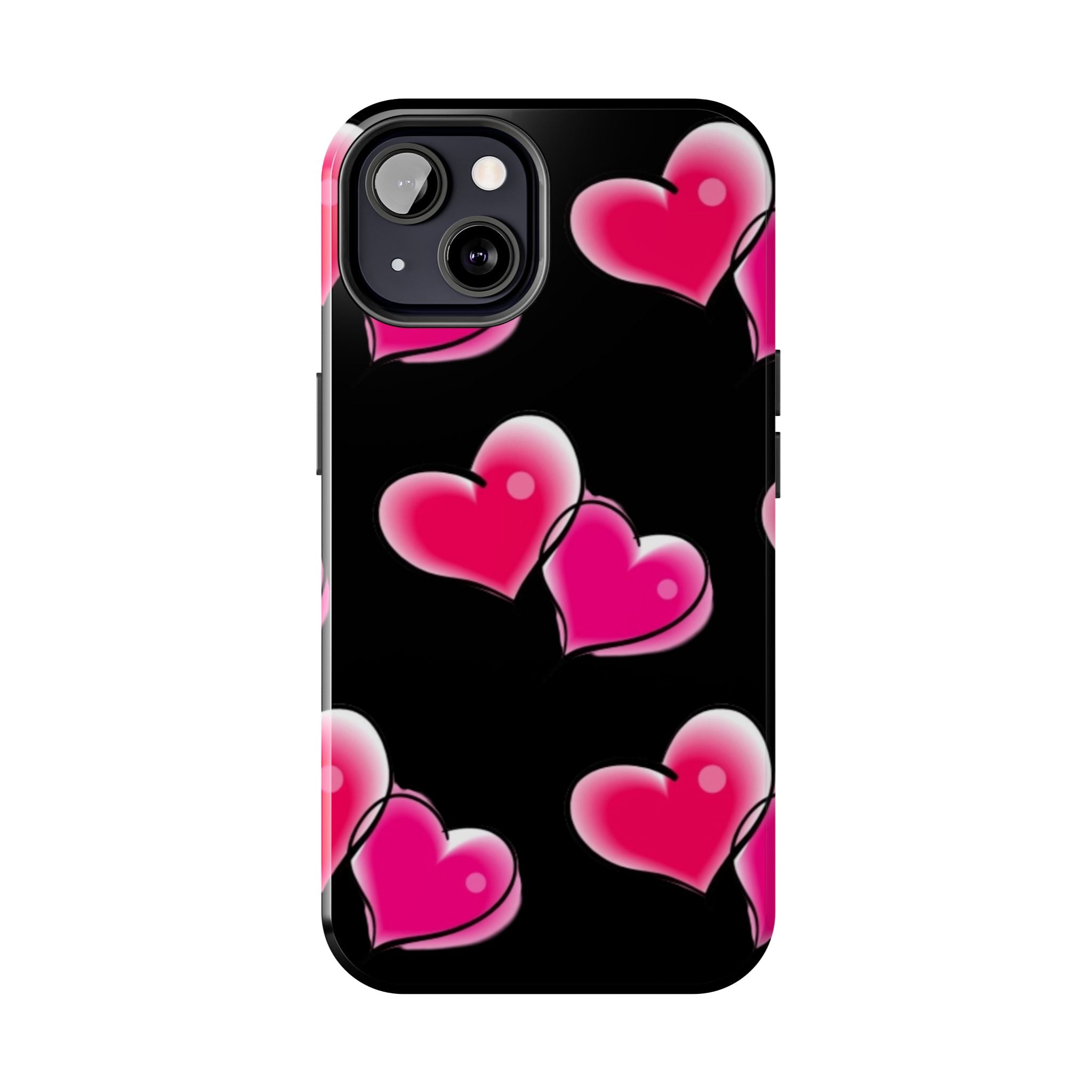 Pink Hearts on Black, Protective Phone Cover