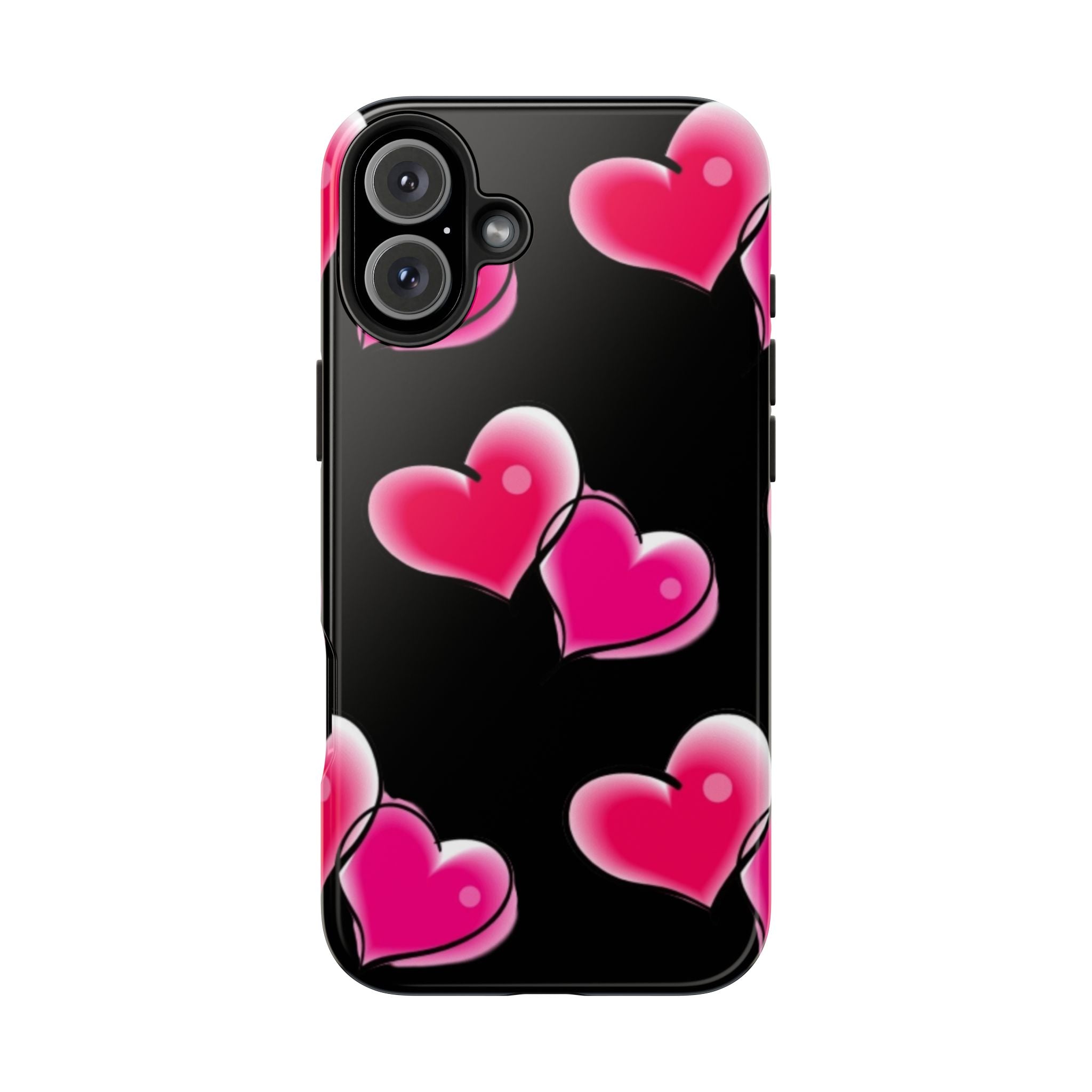Pink Hearts on Black, Protective Phone Cover