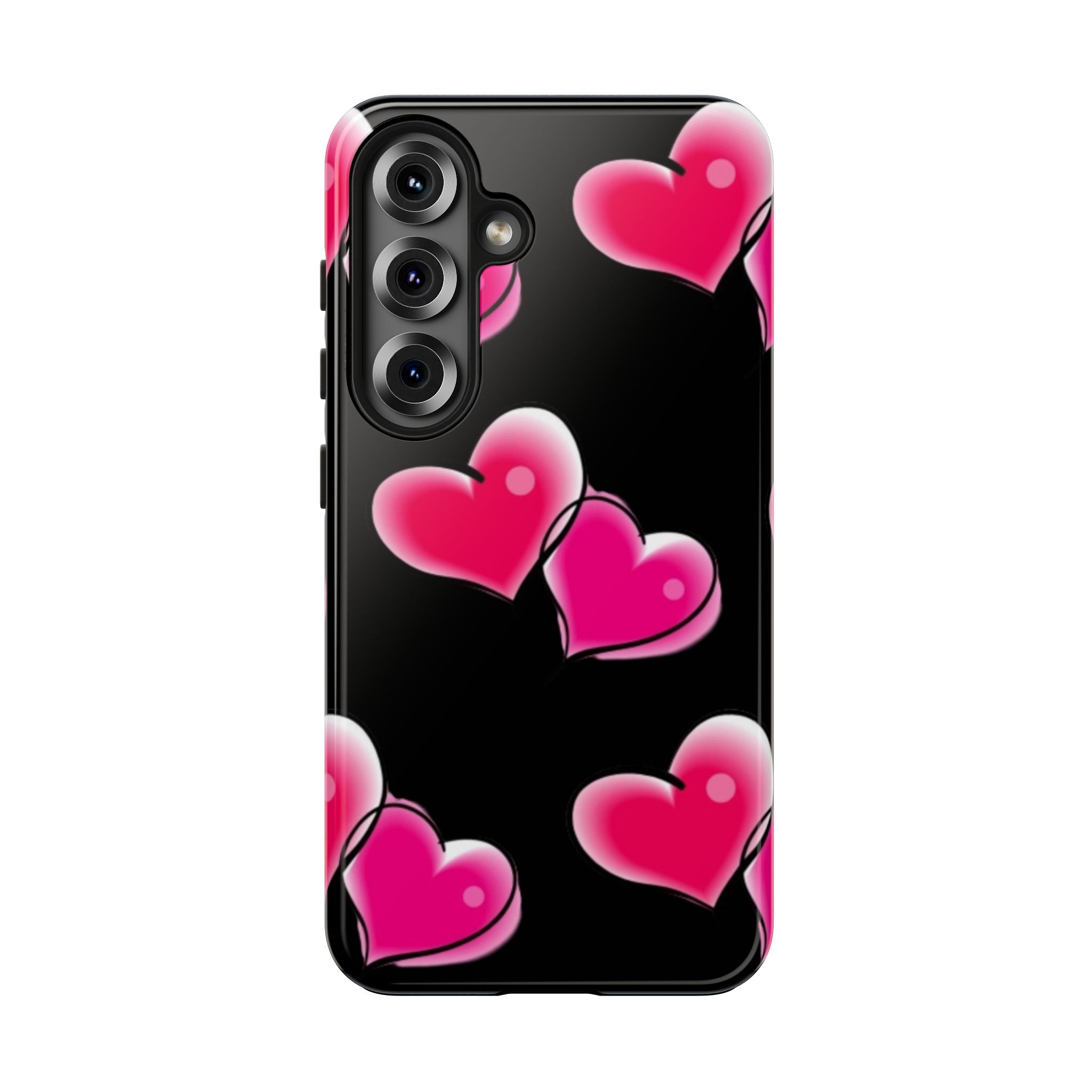 Pink Hearts on Black, Protective Phone Cover