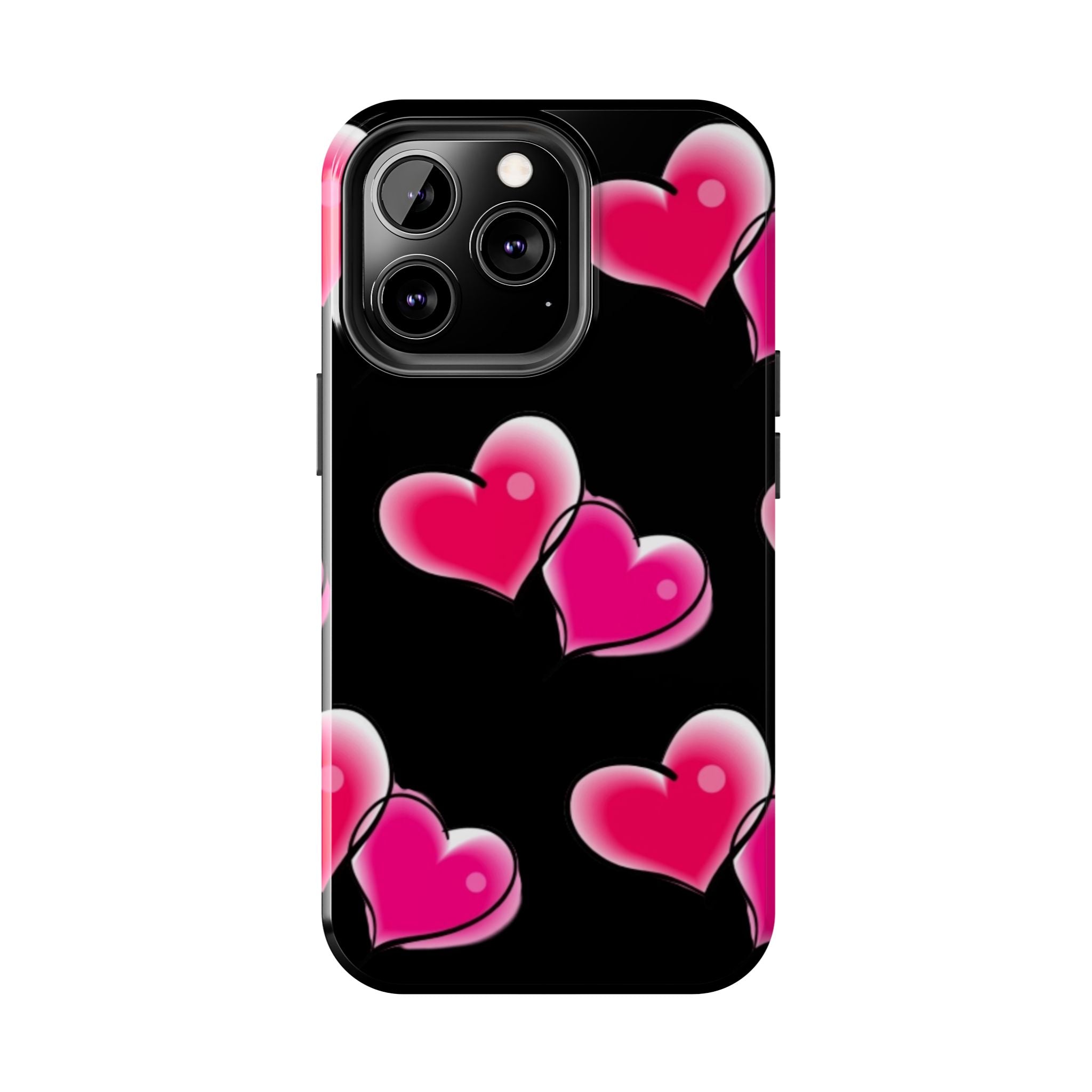 Pink Hearts on Black, Protective Phone Cover