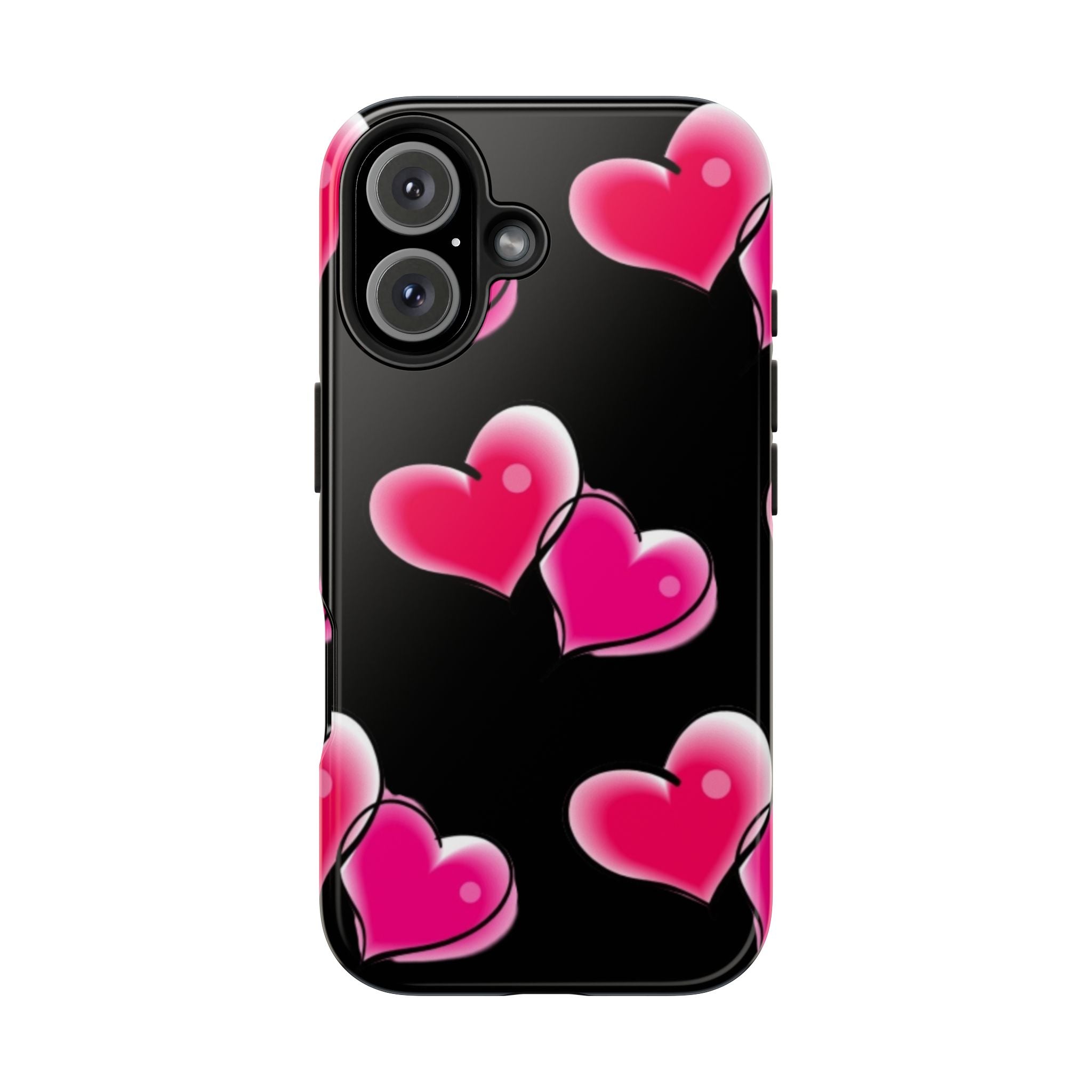 Pink Hearts on Black, Protective Phone Cover