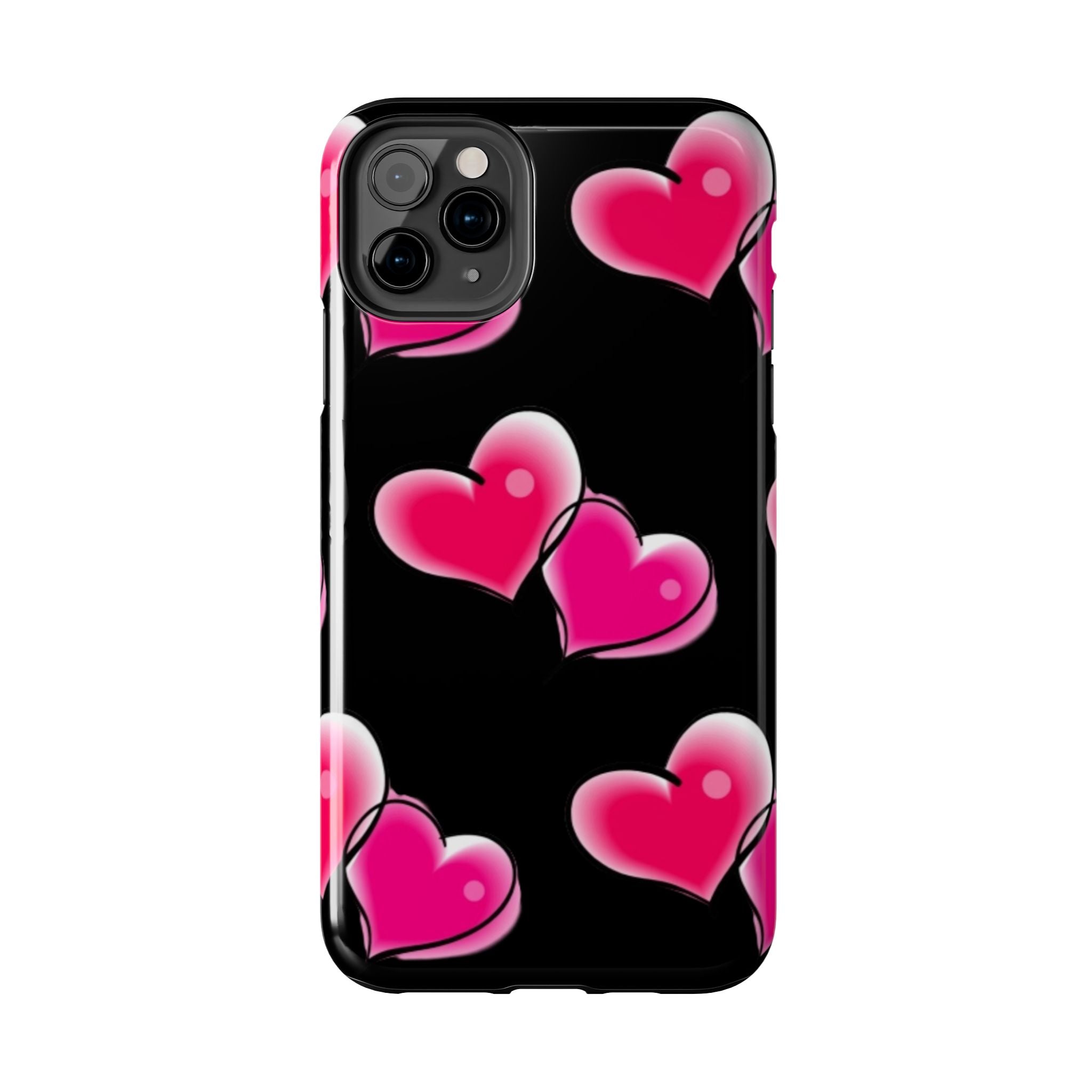 Pink Hearts on Black, Protective Phone Cover