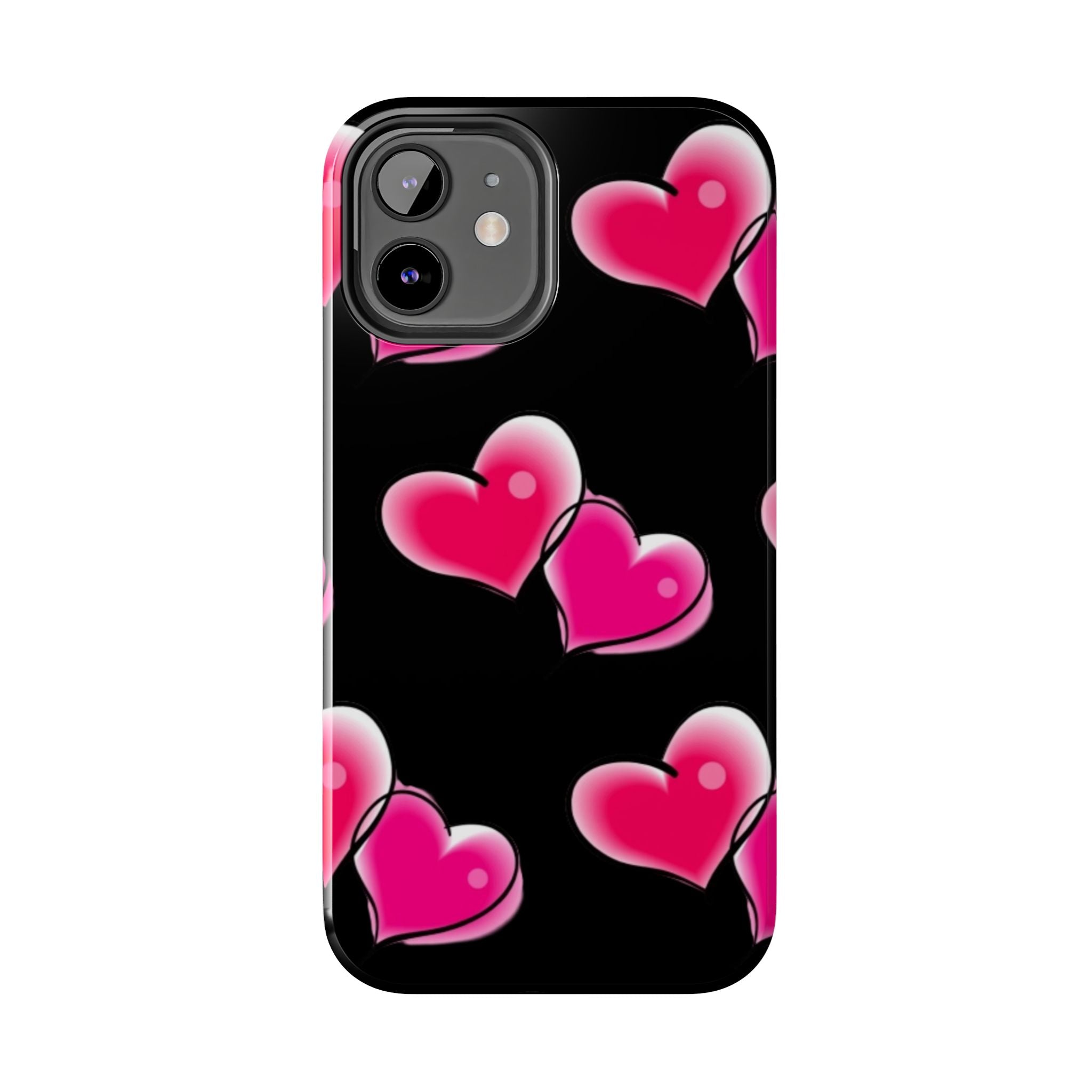 Pink Hearts on Black, Protective Phone Cover