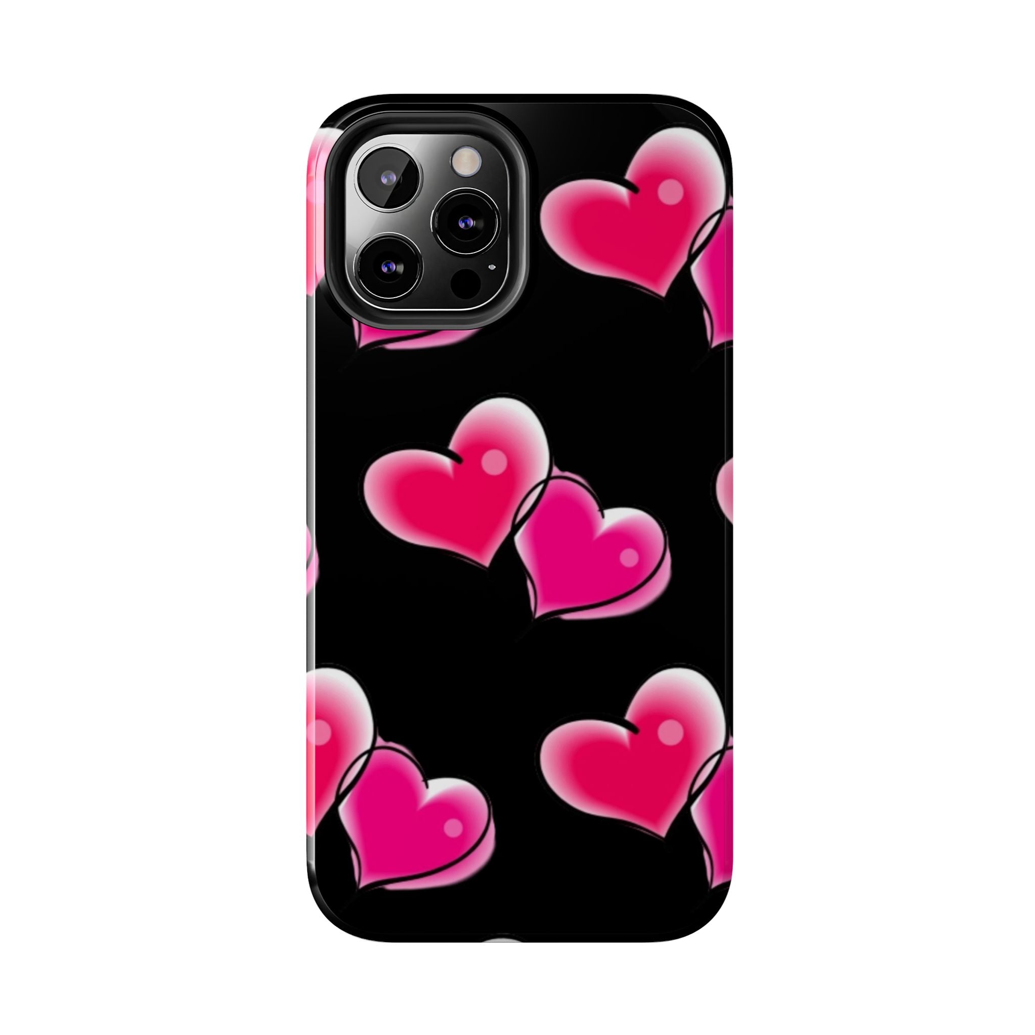 Pink Hearts on Black, Protective Phone Cover
