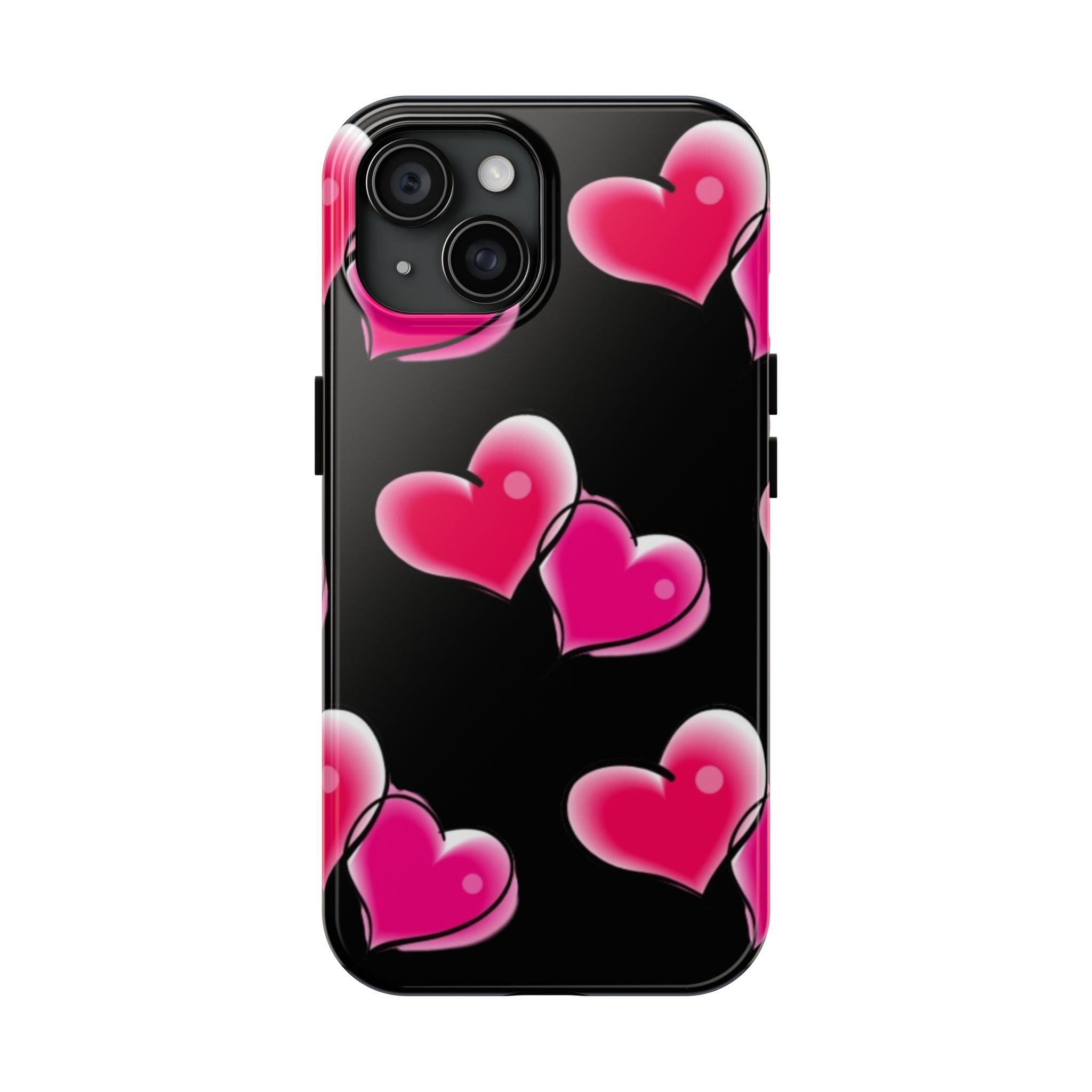 Pink Hearts on Black, Protective Phone Cover