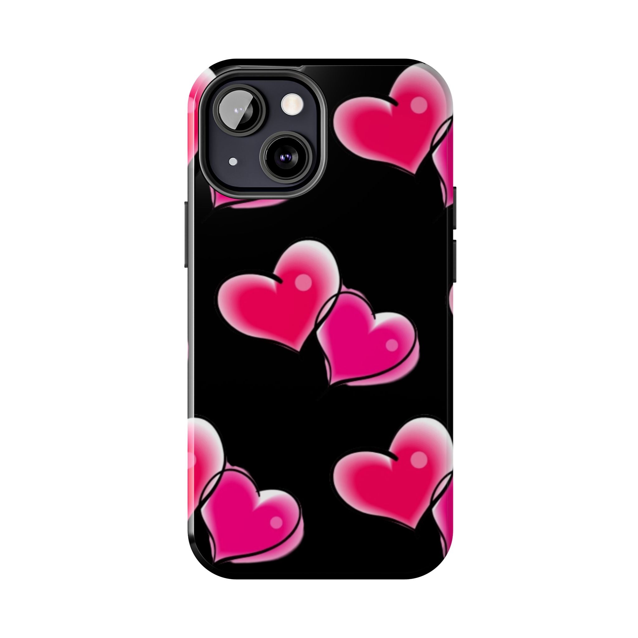 Pink Hearts on Black, Protective Phone Cover
