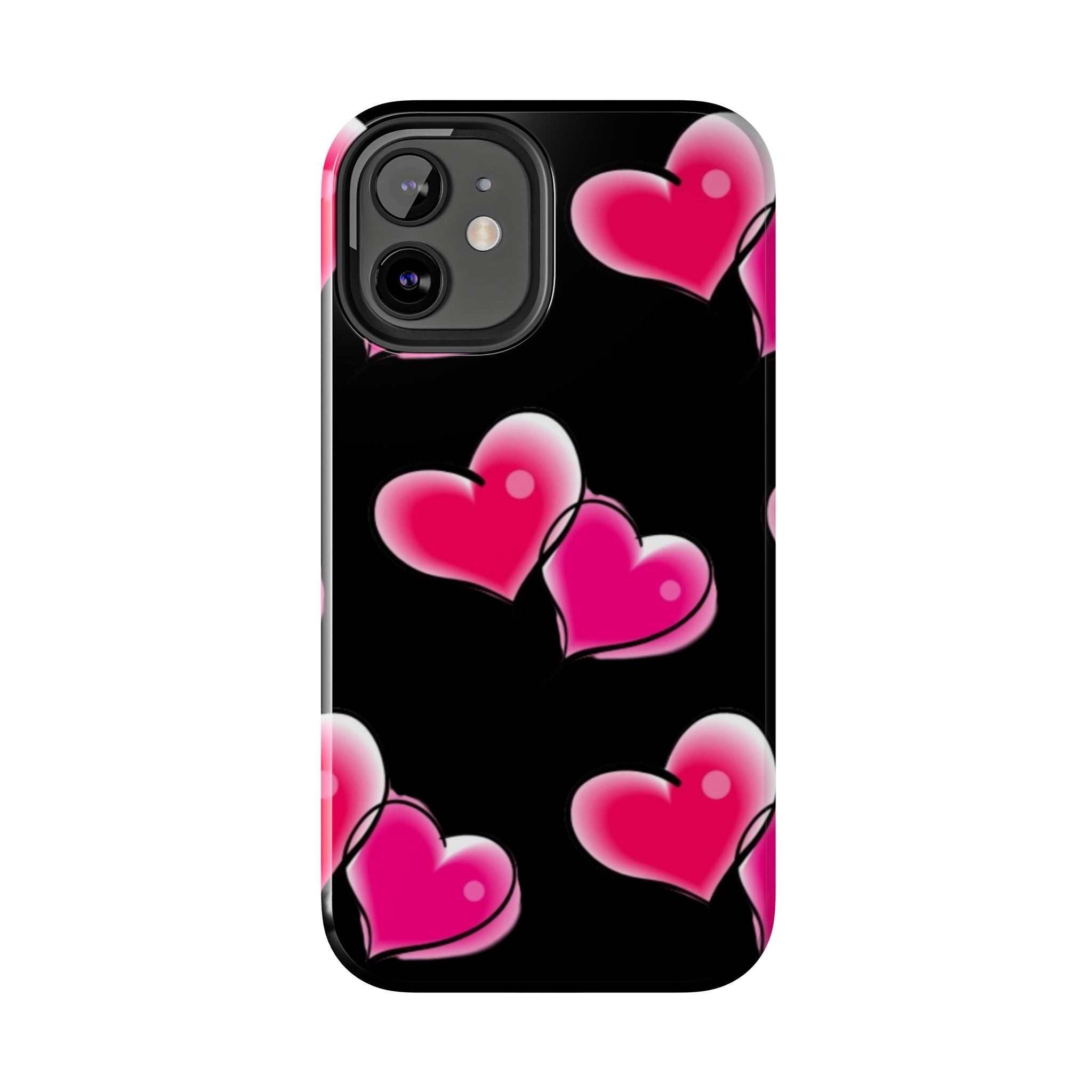 Pink Hearts on Black, Protective Phone Cover