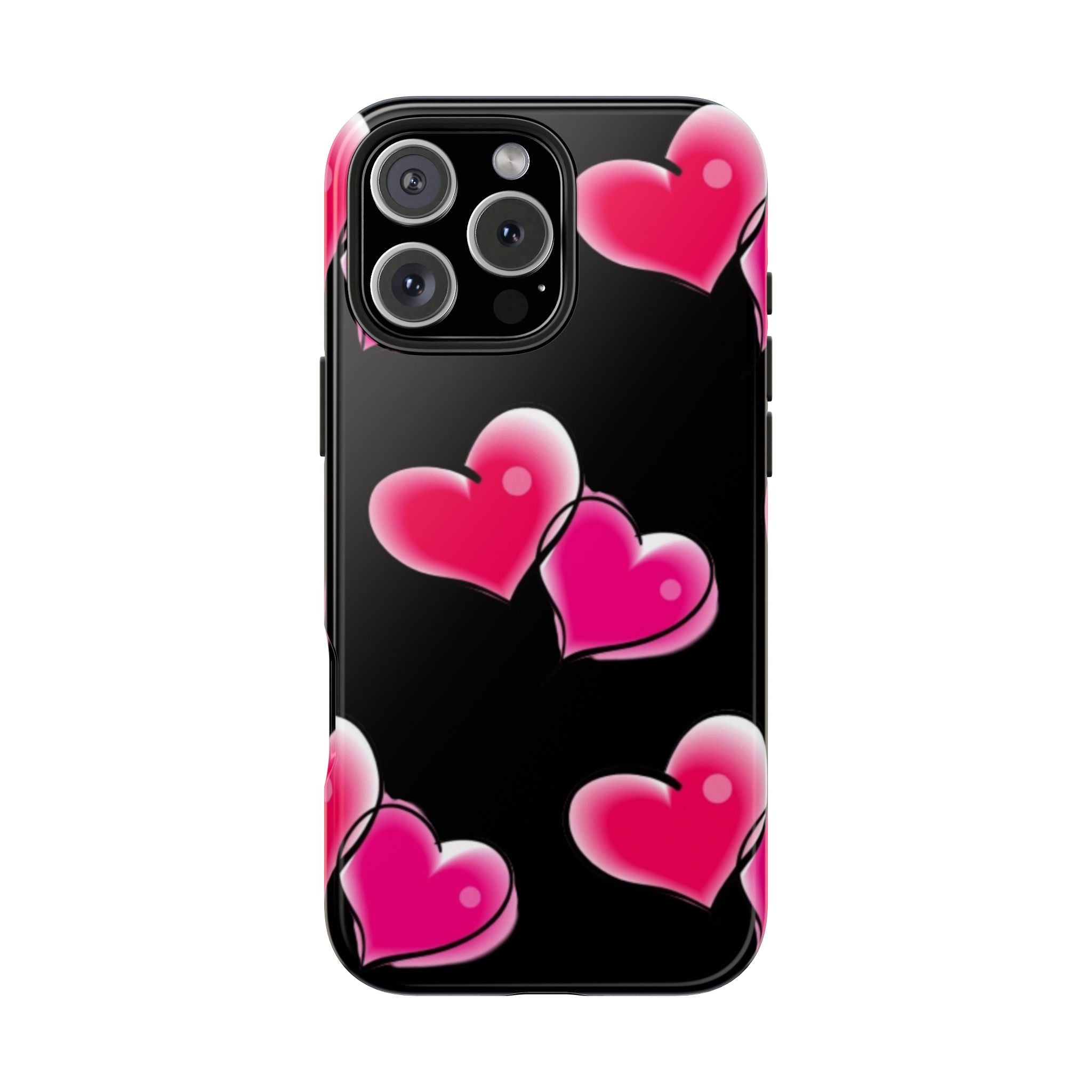 Pink Hearts on Black, Protective Phone Cover