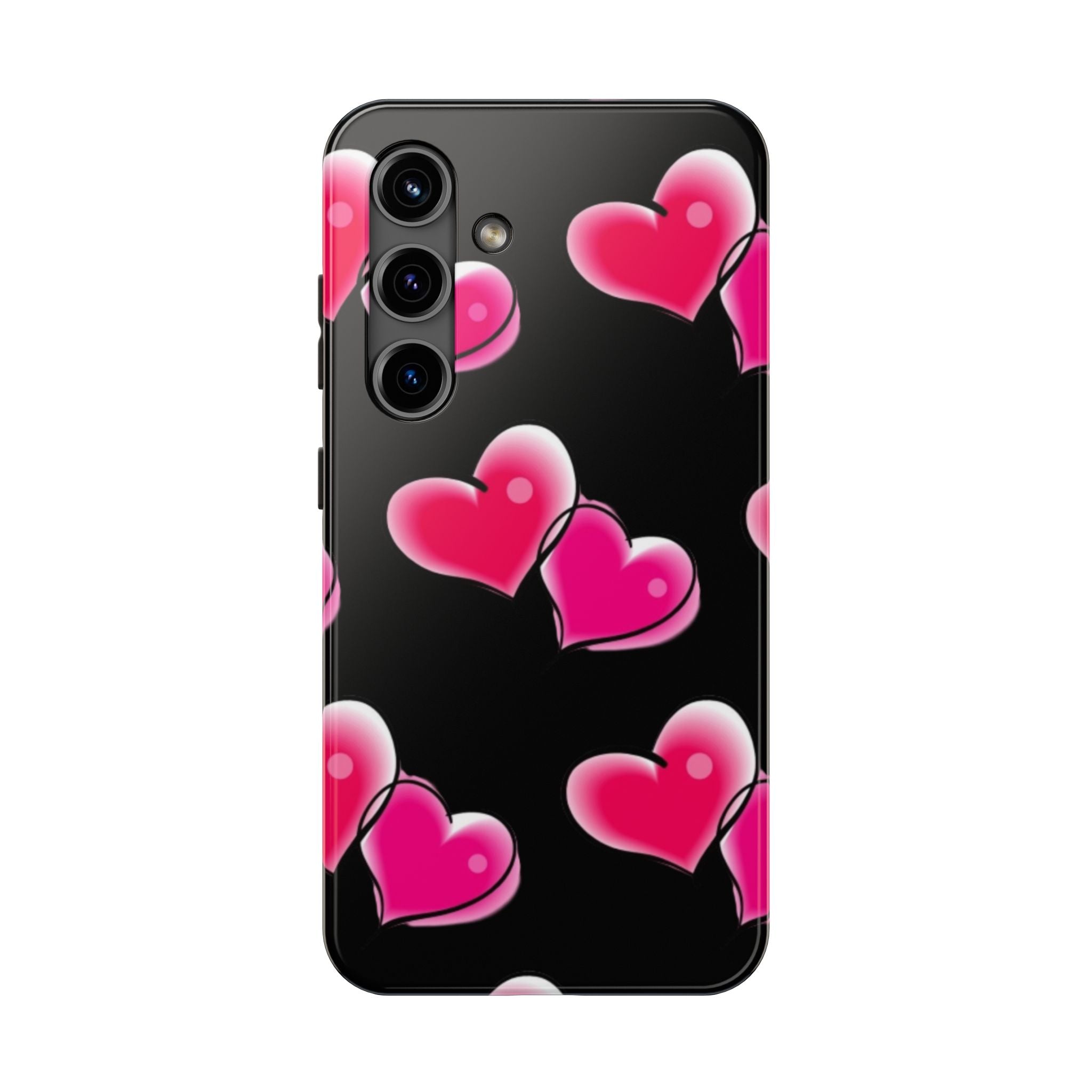 Pink Hearts on Black, Protective Phone Cover