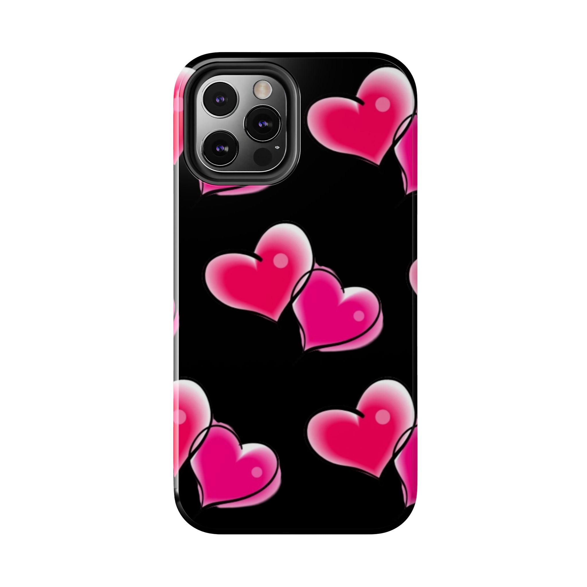 Pink Hearts on Black, Protective Phone Cover