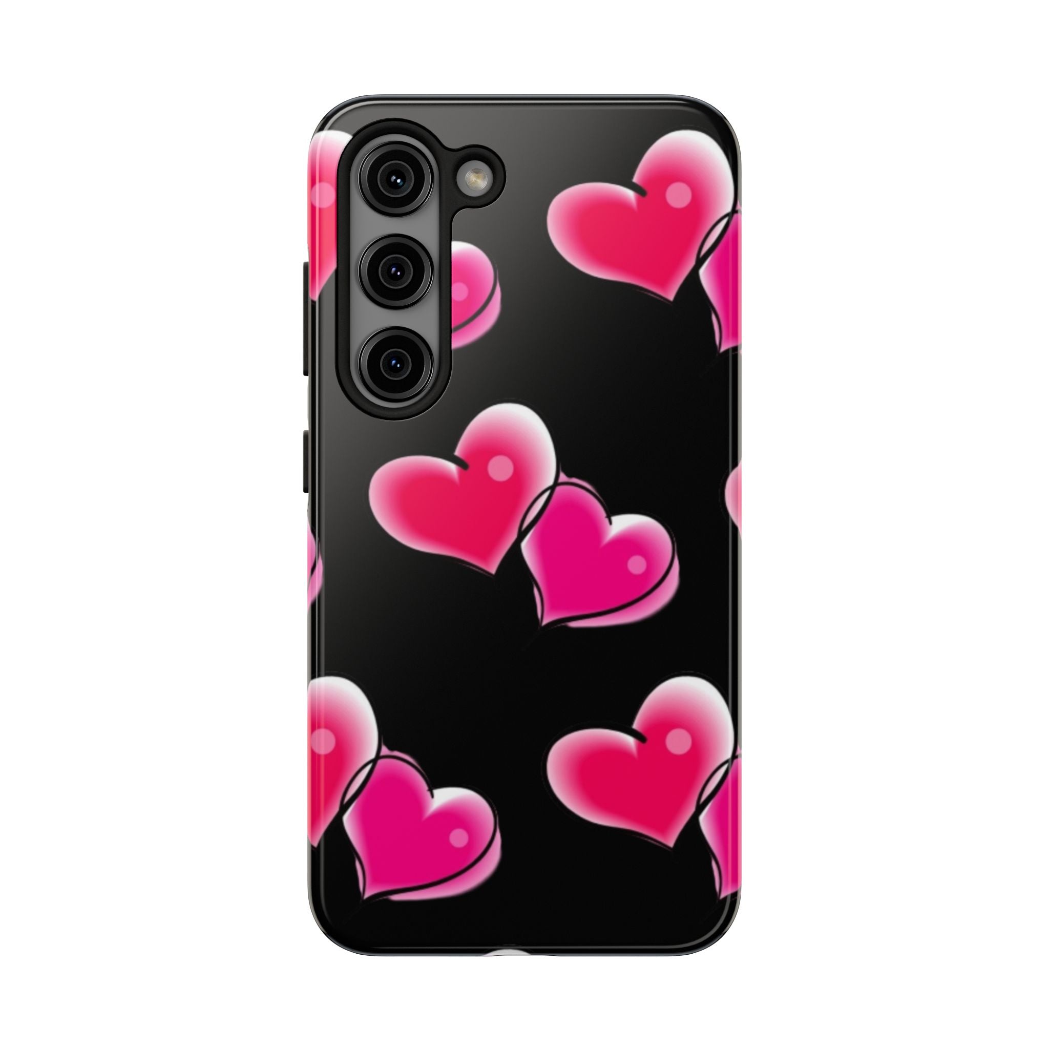 Pink Hearts on Black, Protective Phone Cover