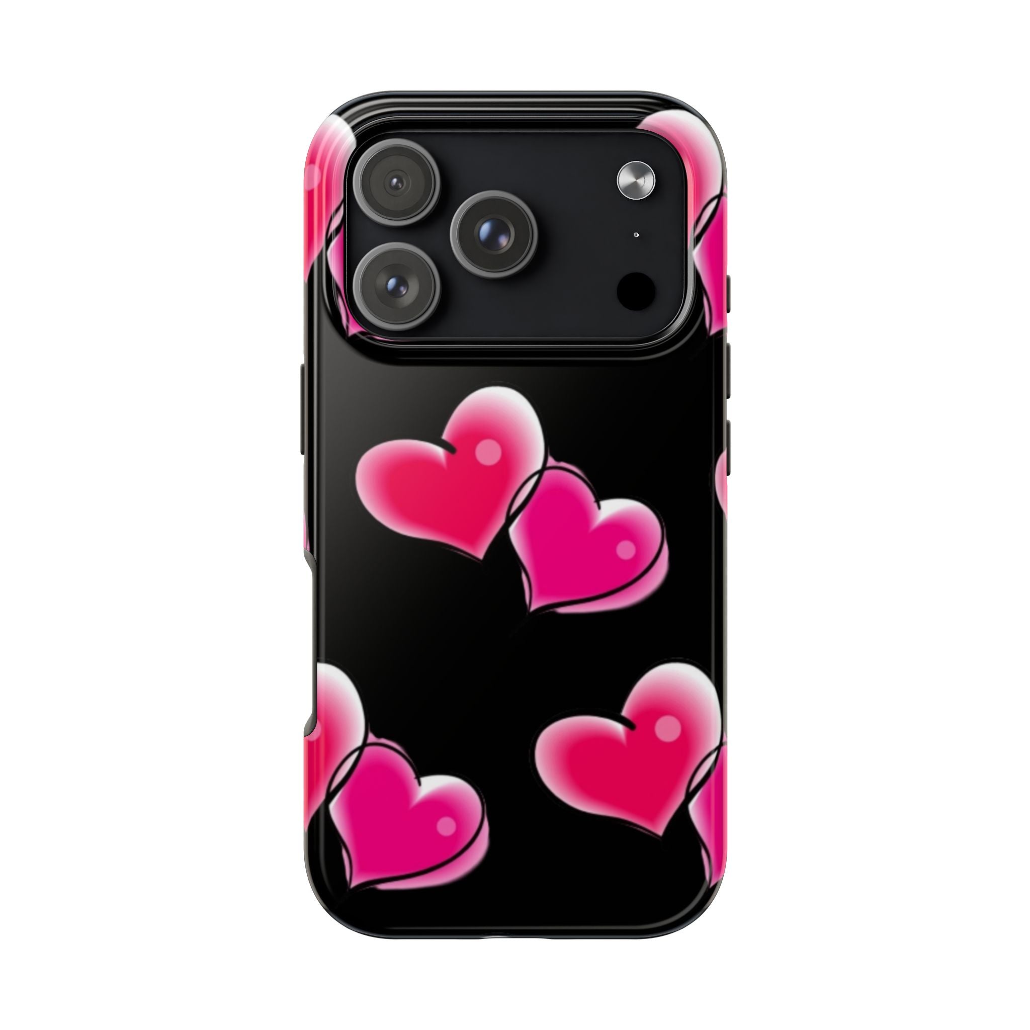 Pink Hearts on Black, Protective Phone Cover