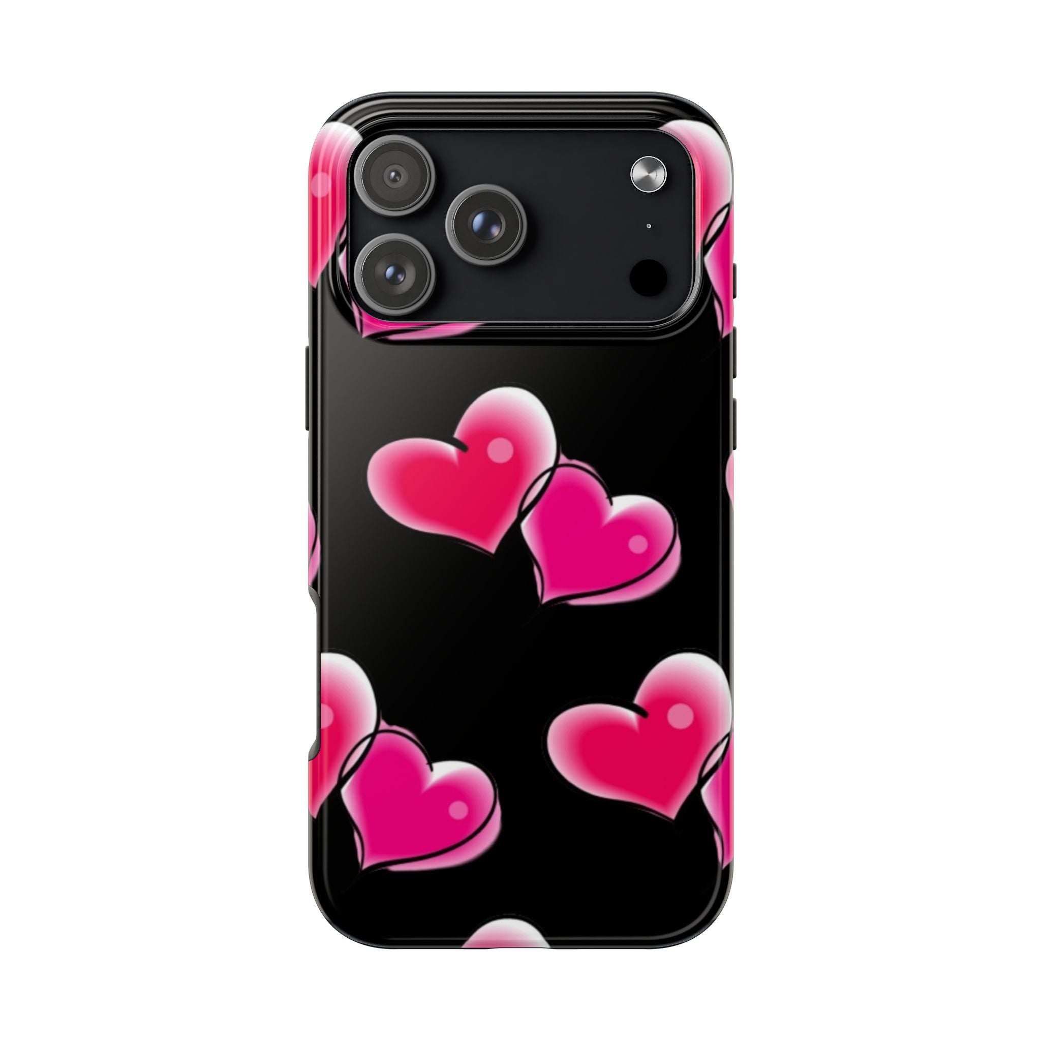 Pink Hearts on Black, Protective Phone Cover