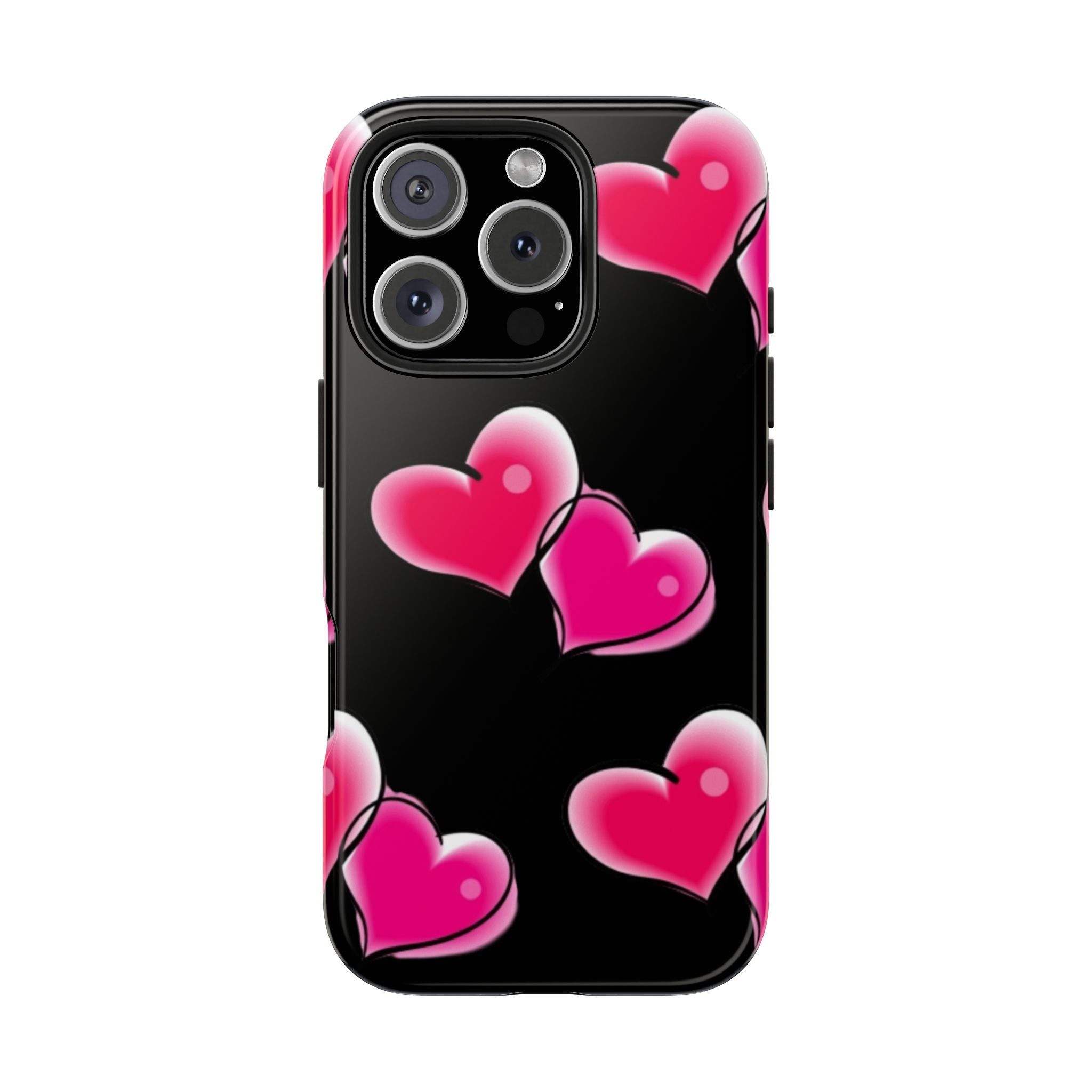 Pink Hearts on Black, Protective Phone Cover