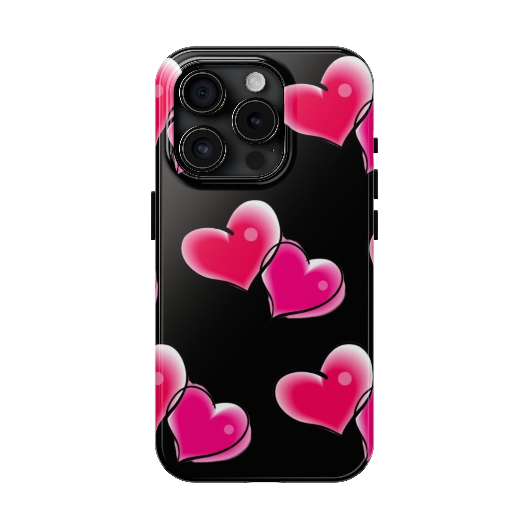 Pink Hearts on Black, Protective Phone Cover