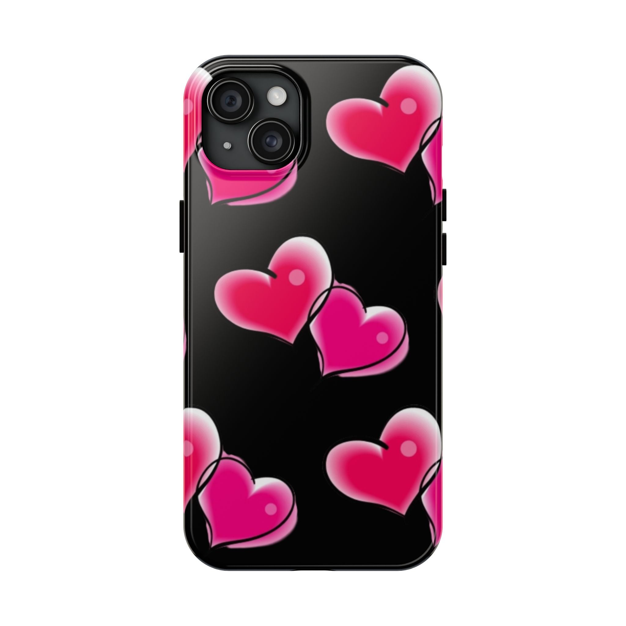 Pink Hearts on Black, Protective Phone Cover