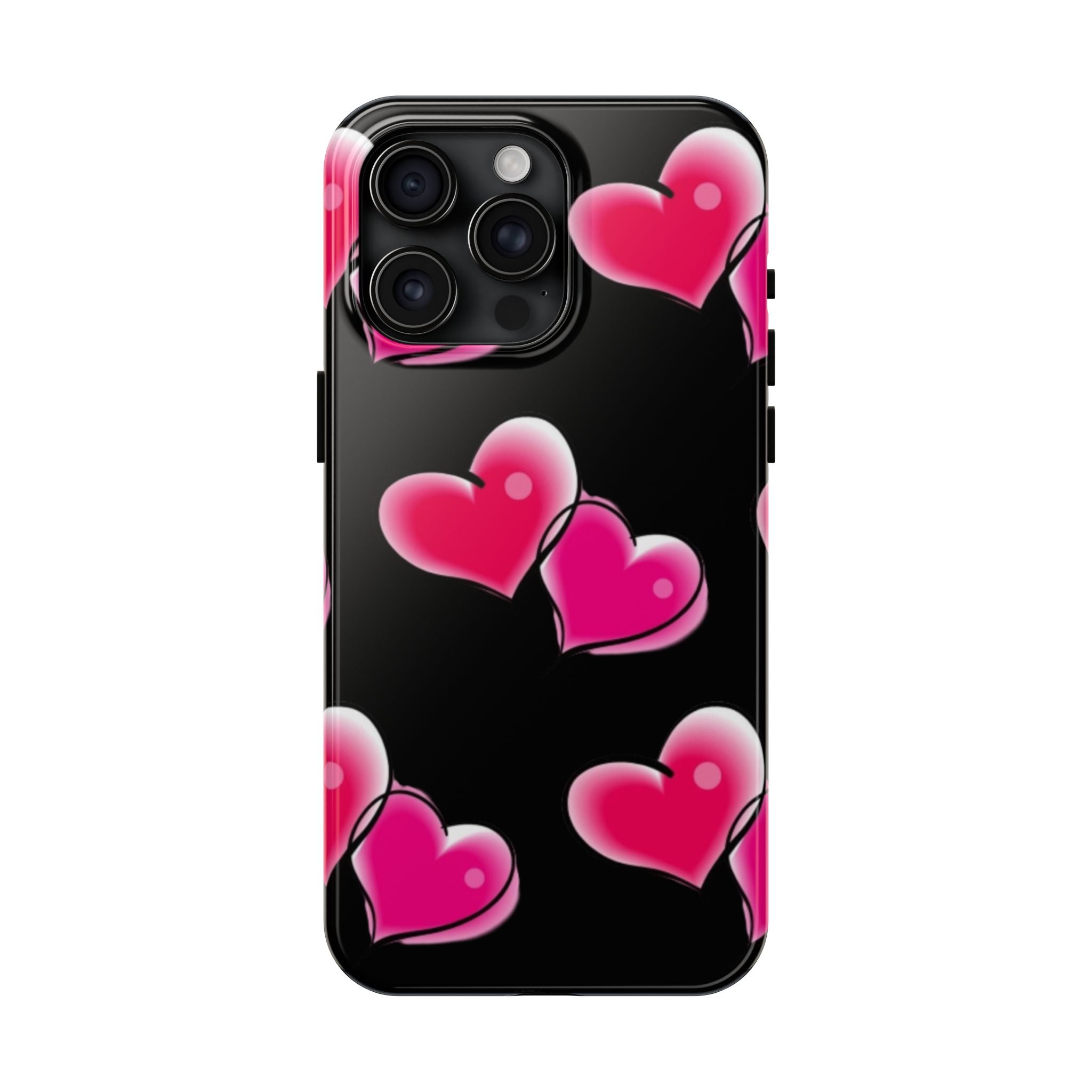 Pink Hearts on Black, Protective Phone Cover