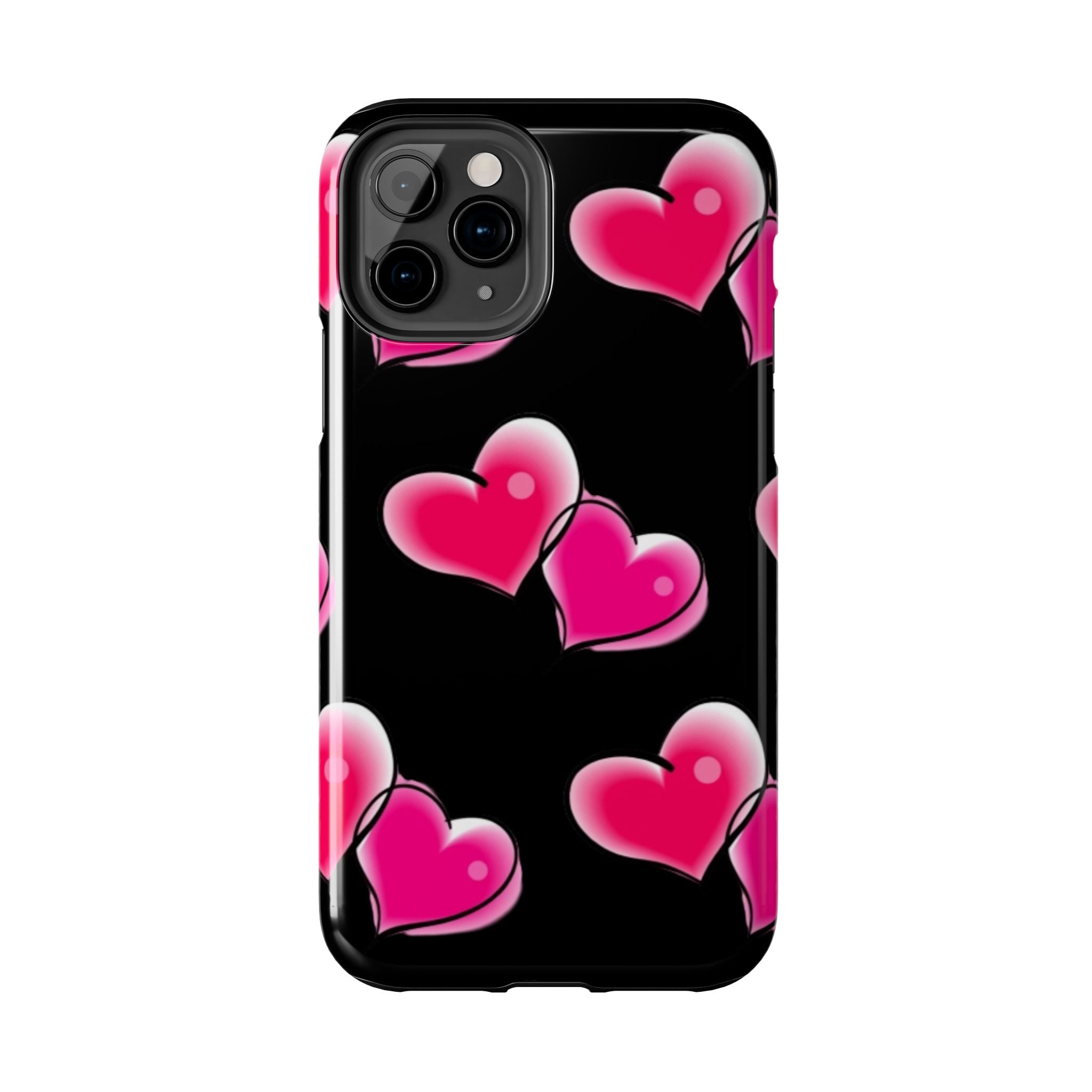 Pink Hearts on Black, Protective Phone Cover