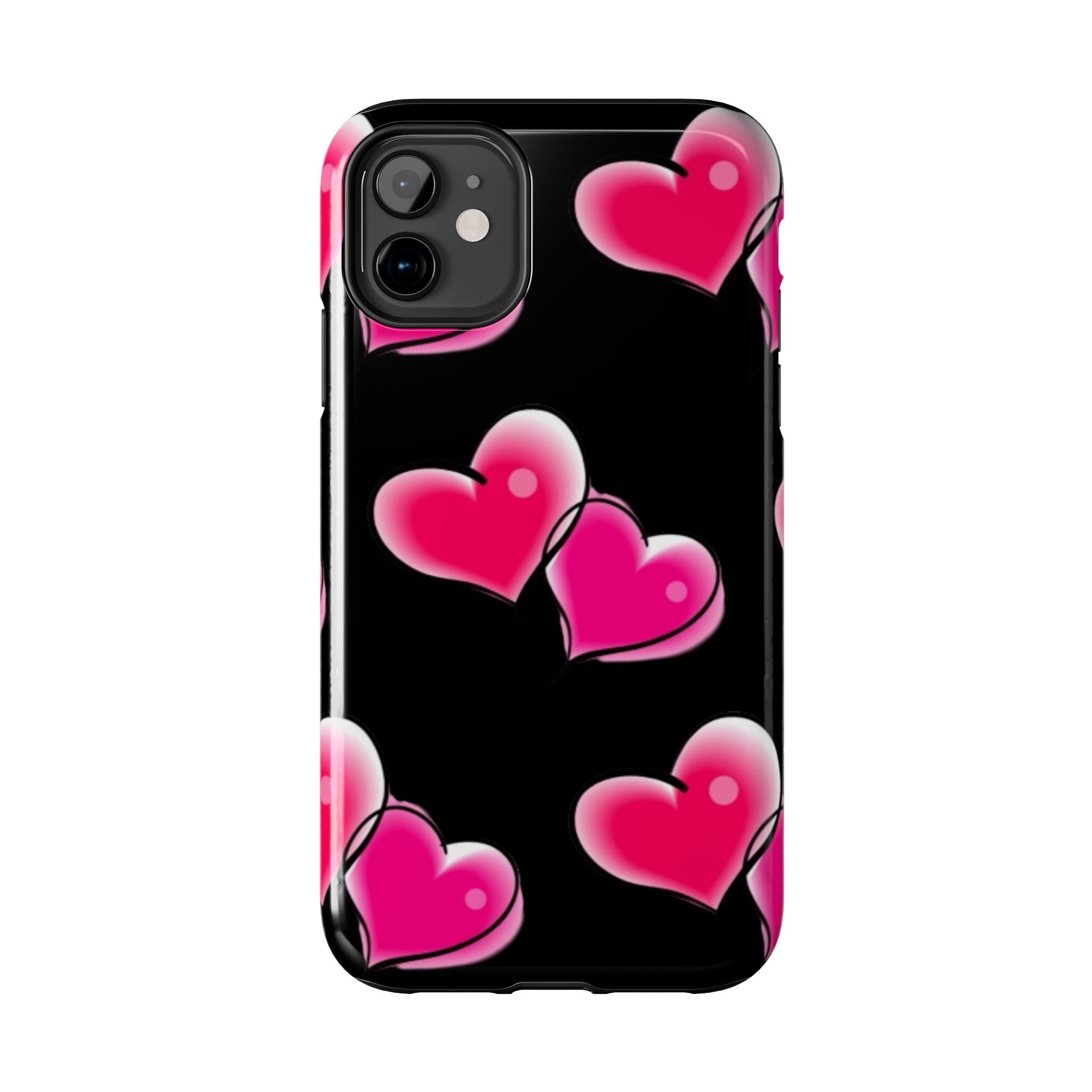 Pink Hearts on Black, Protective Phone Cover