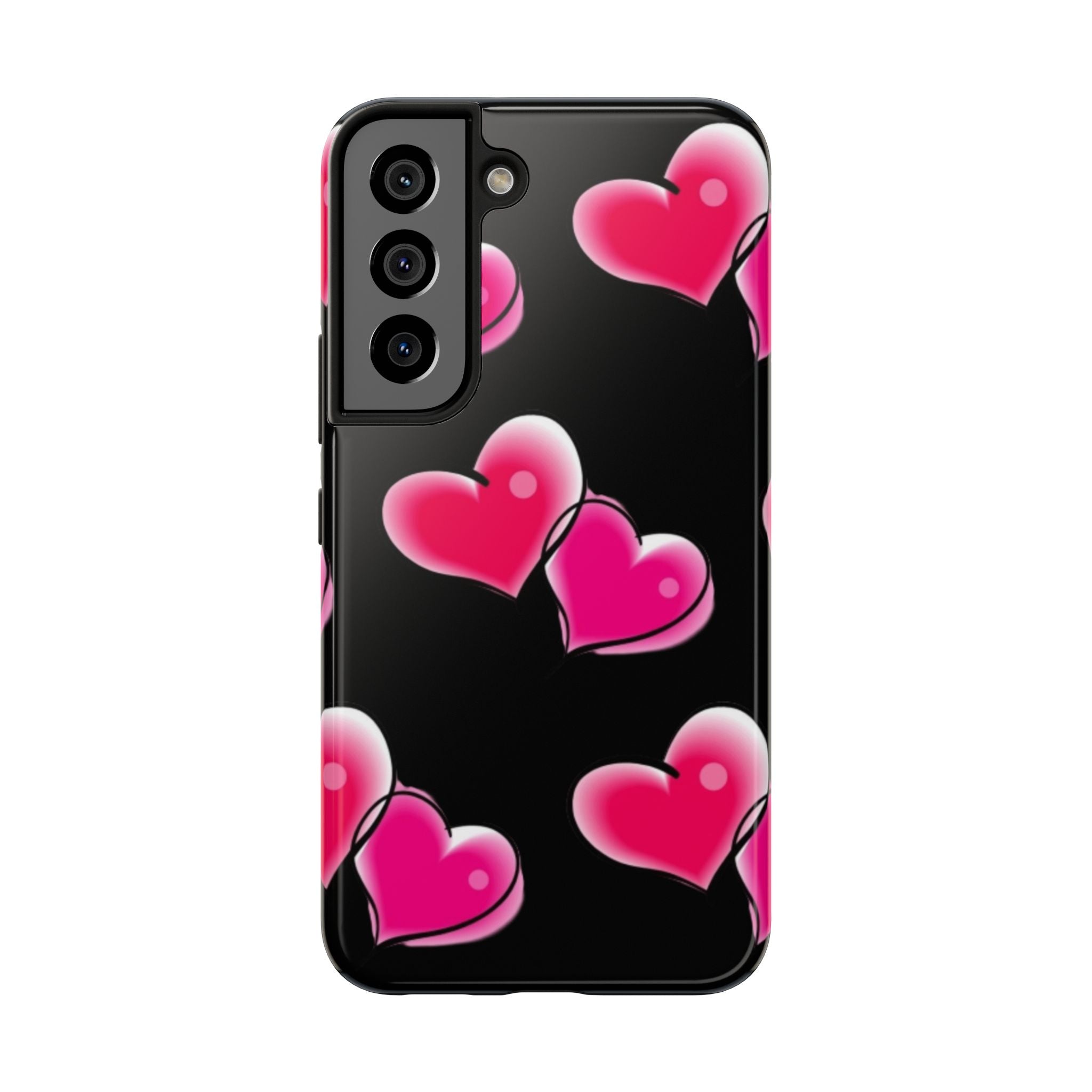 Pink Hearts on Black, Protective Phone Cover