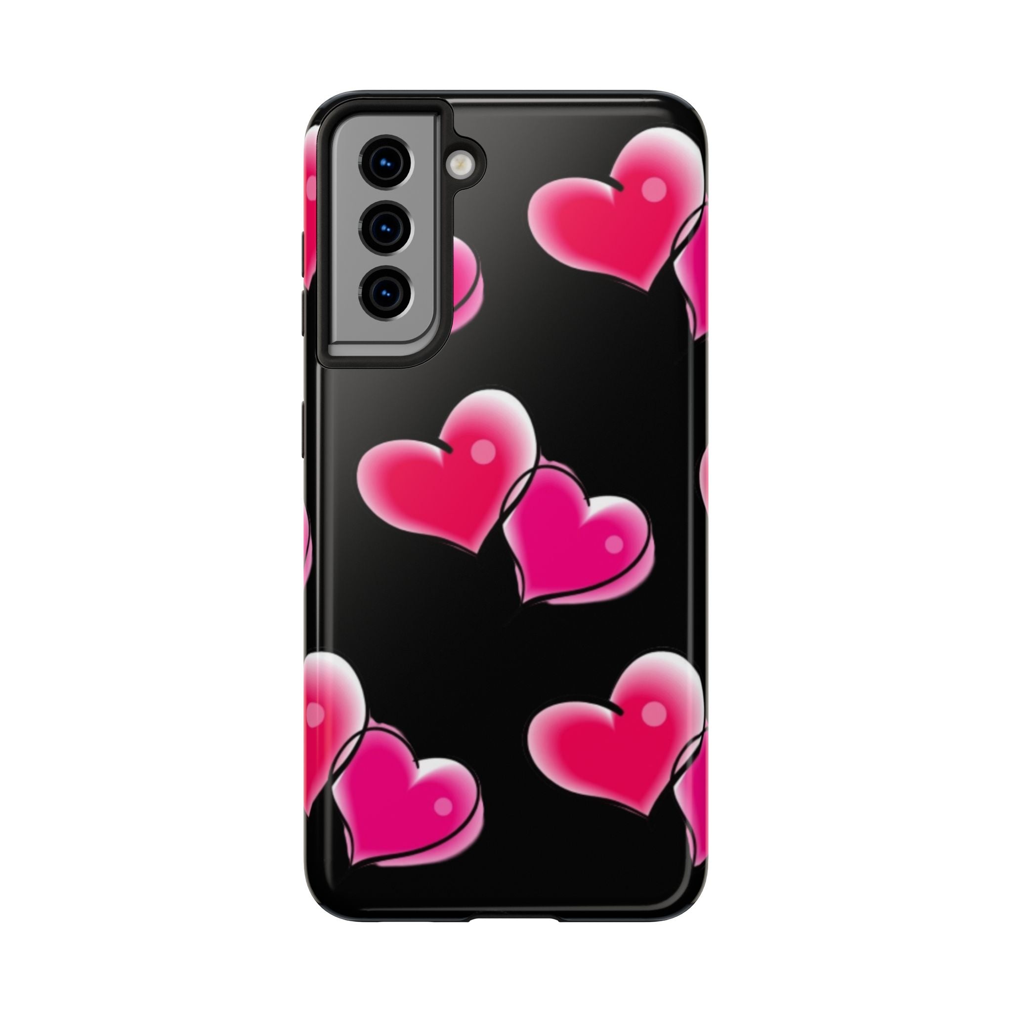 Pink Hearts on Black, Protective Phone Cover