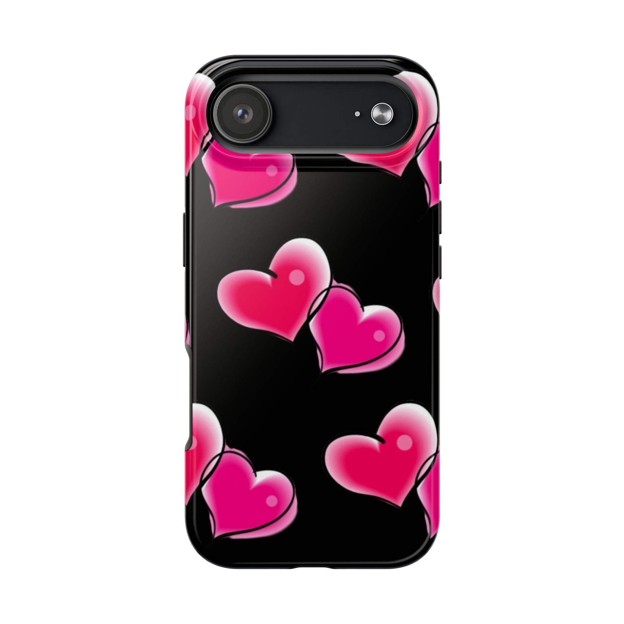 Pink Hearts on Black, Protective Phone Cover