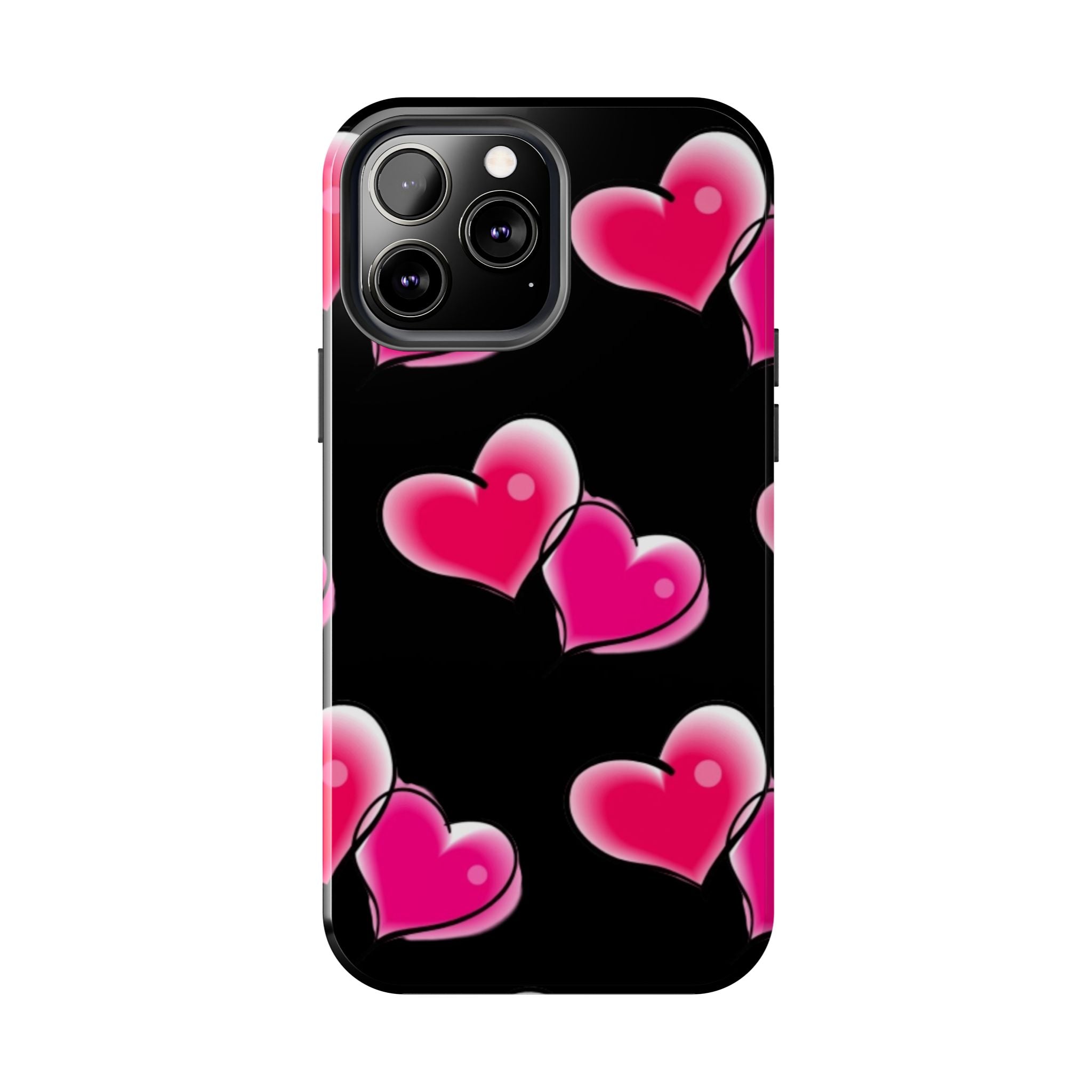 Pink Hearts on Black, Protective Phone Cover