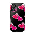 Pink Hearts on Black, Protective Phone Cover