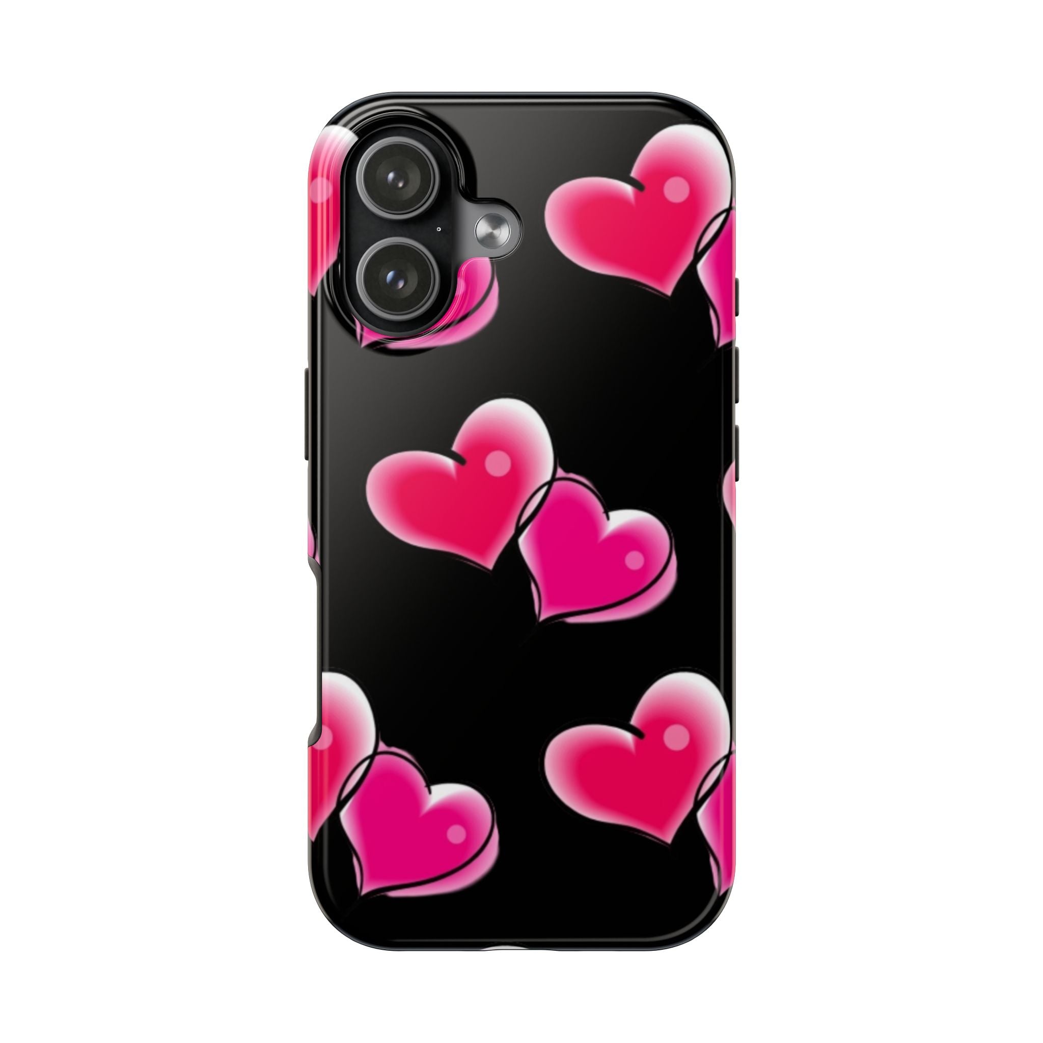 Pink Hearts on Black, Protective Phone Cover
